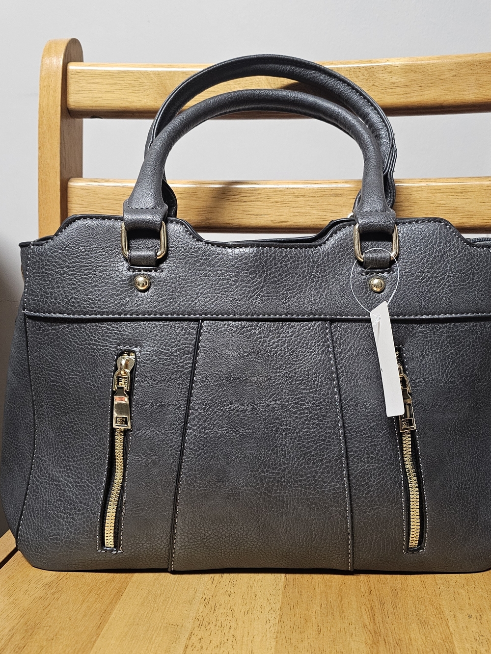 Gray Neutral Handbag Purse Tote Feminine Classic Work Travel Laptop Office